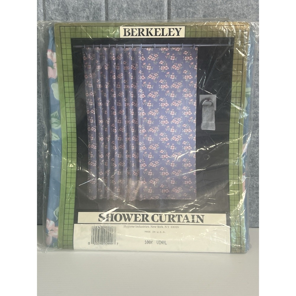 Vintage Berkeley Vinyl Shower Curtain Made in USA 70 x 72 Dogwood Blue Floral